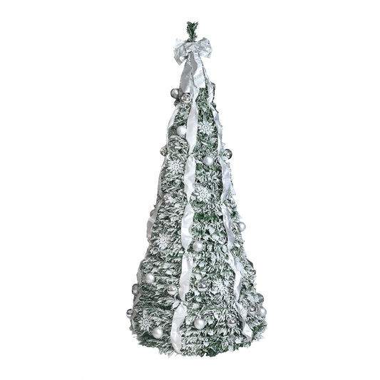 Bringstar Pop-up Christmas Tree Pre Decorated, silver flocking christmas tree 6/7FT