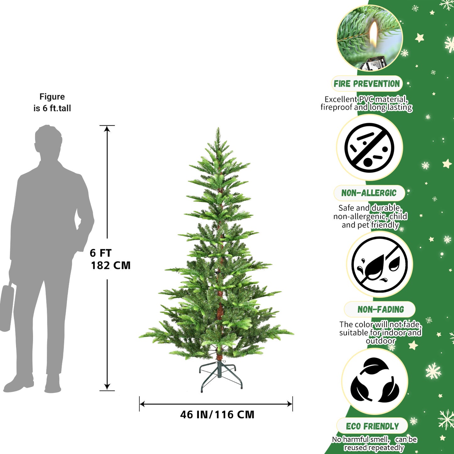 Bringstar 4ft/5ft/6ft/7ft Christmas Tree, Prelit Artificial Tree, 298 Lifelike PE&PVC Mixed Tips, 100 Lights