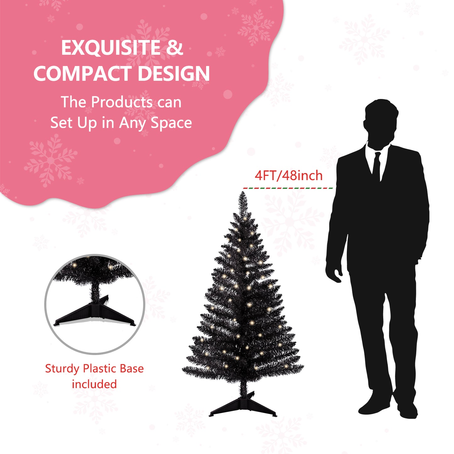 Bringstar Black Halloween Tree 4FT with Lights, Bringstar Small Artificial Christmas Trees