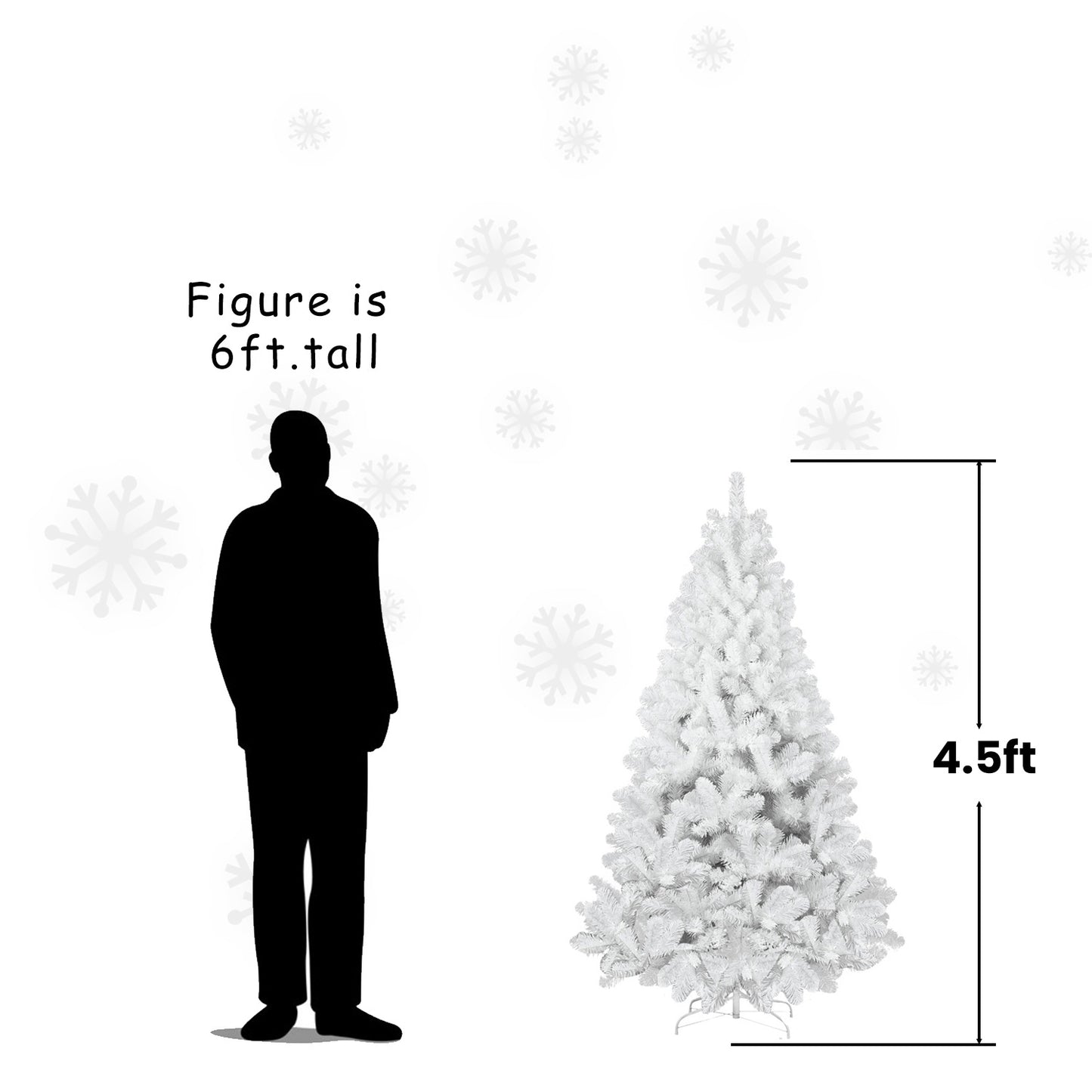 Bringstar 4.5ft/6ft/7.5ft/9ft Pre-Lit White Christmas Tree, Hinged Artificial Xmas Tree/Premium PVC Branch Tips