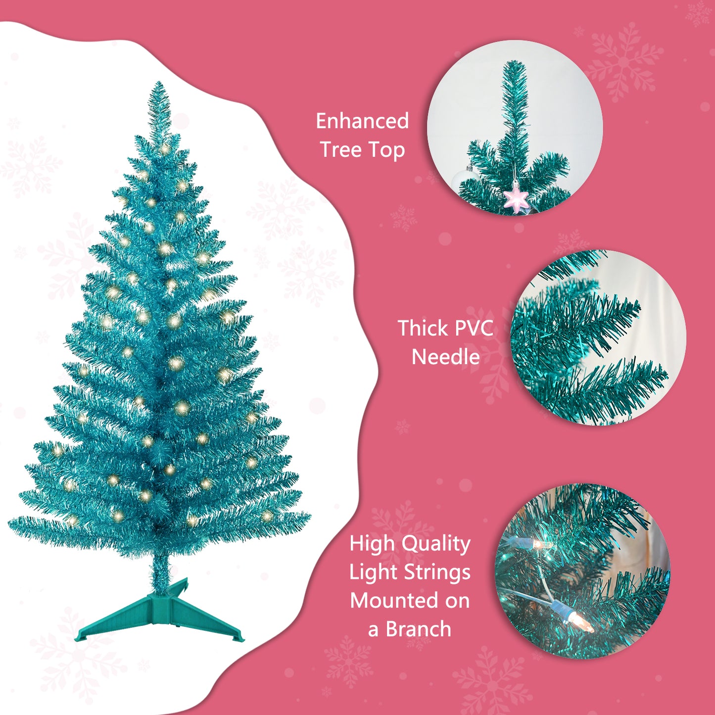 Bringstar 4FT Fake Christmas Tree with Lights, Green Artificial Xmas Pine Tree for Home Office
