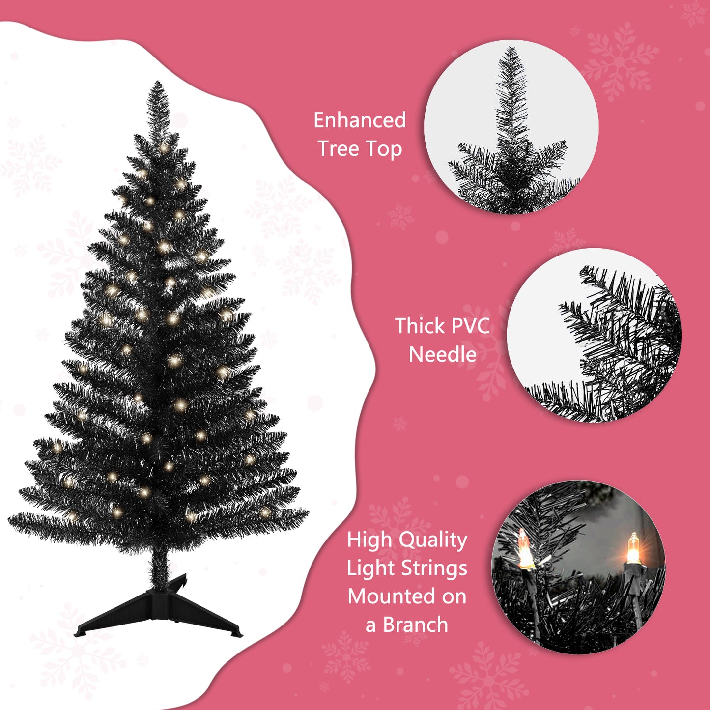 Bringstar Black Halloween Tree 4FT with Lights, Bringstar Small Artificial Christmas Trees