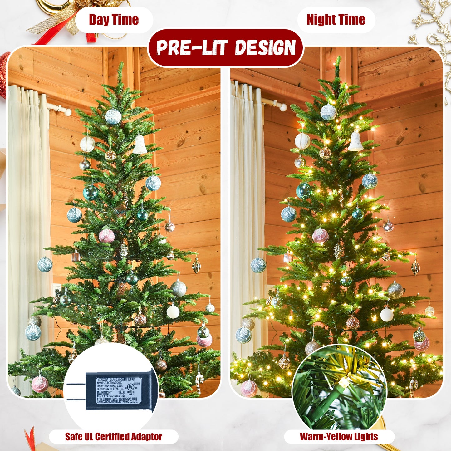 Bringstar 4ft/5ft/6ft/7ft Christmas Tree, Prelit Artificial Tree, 298 Lifelike PE&PVC Mixed Tips, 100 Lights