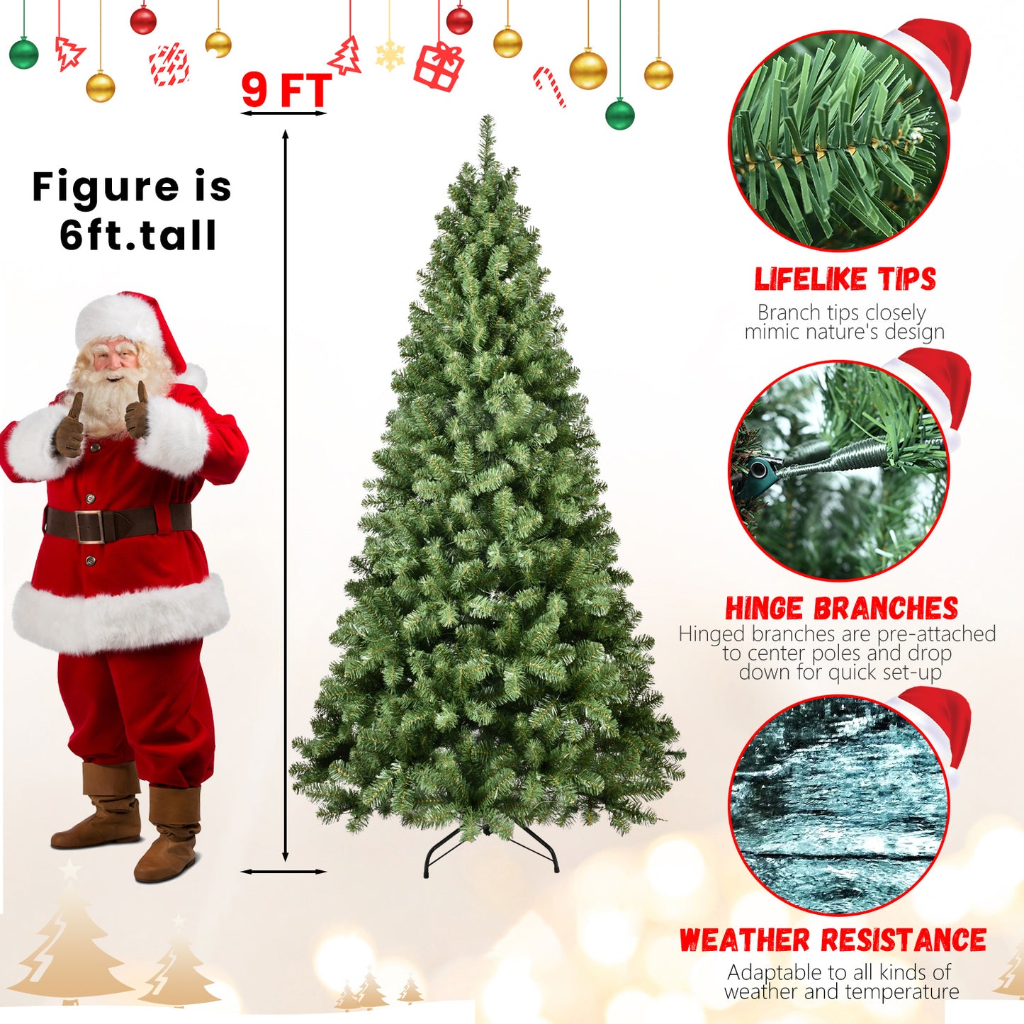 Bringstar Prelit Christmas Tree 5ft/6ft/7ft/8ft/9ft , Xmas Artificial Trees 551 Premium PVC Branches, 200 Lights