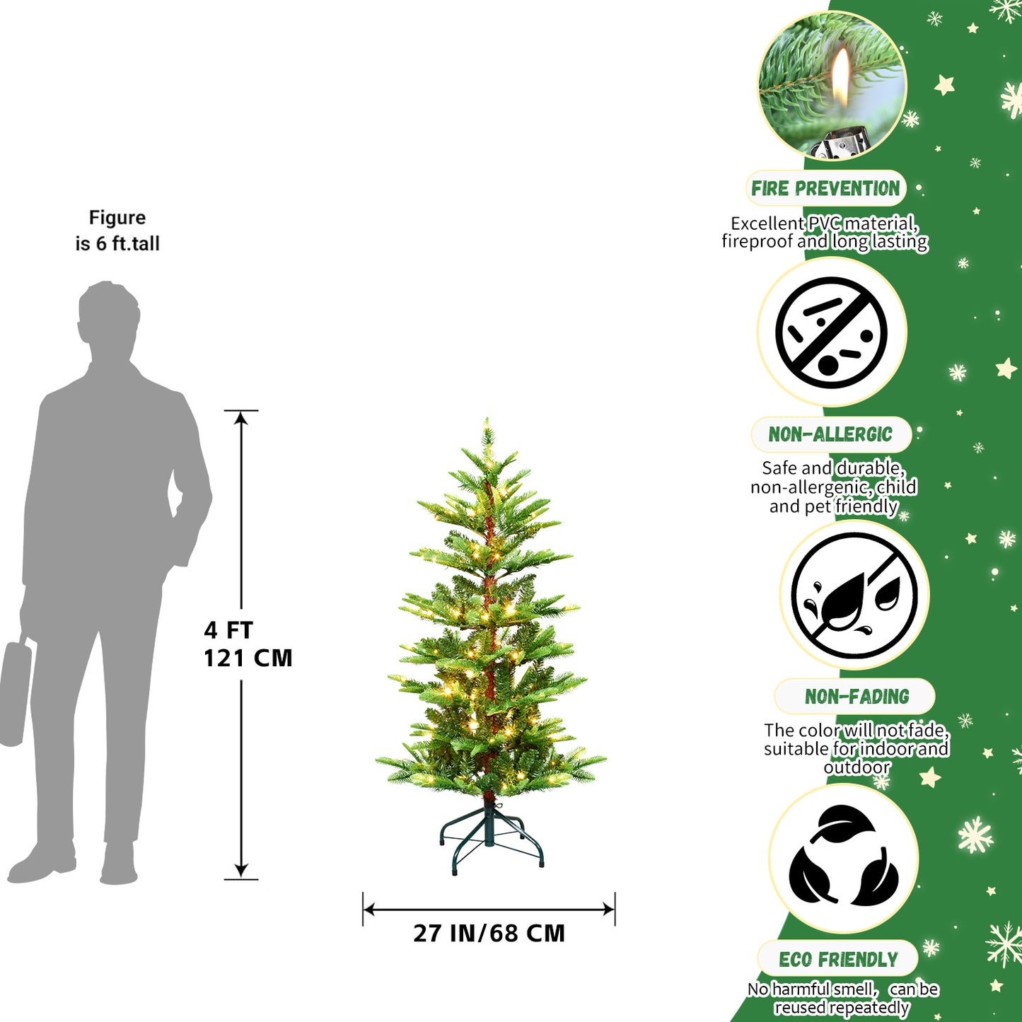 Bringstar 4ft/5ft/6ft/7ft Christmas Tree, Prelit Artificial Tree, 298 Lifelike PE&PVC Mixed Tips, 100 Lights