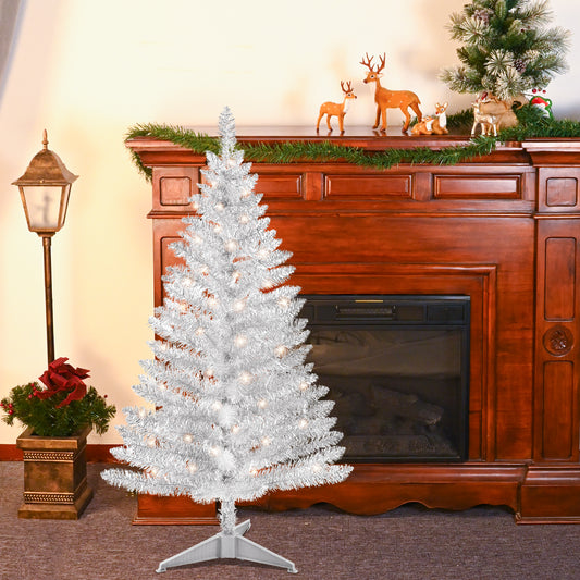 Bringstar 4FT Silver Small Christmas Tree with UL-listed Lights, Artificial Mini Xmas Tree for Holiday