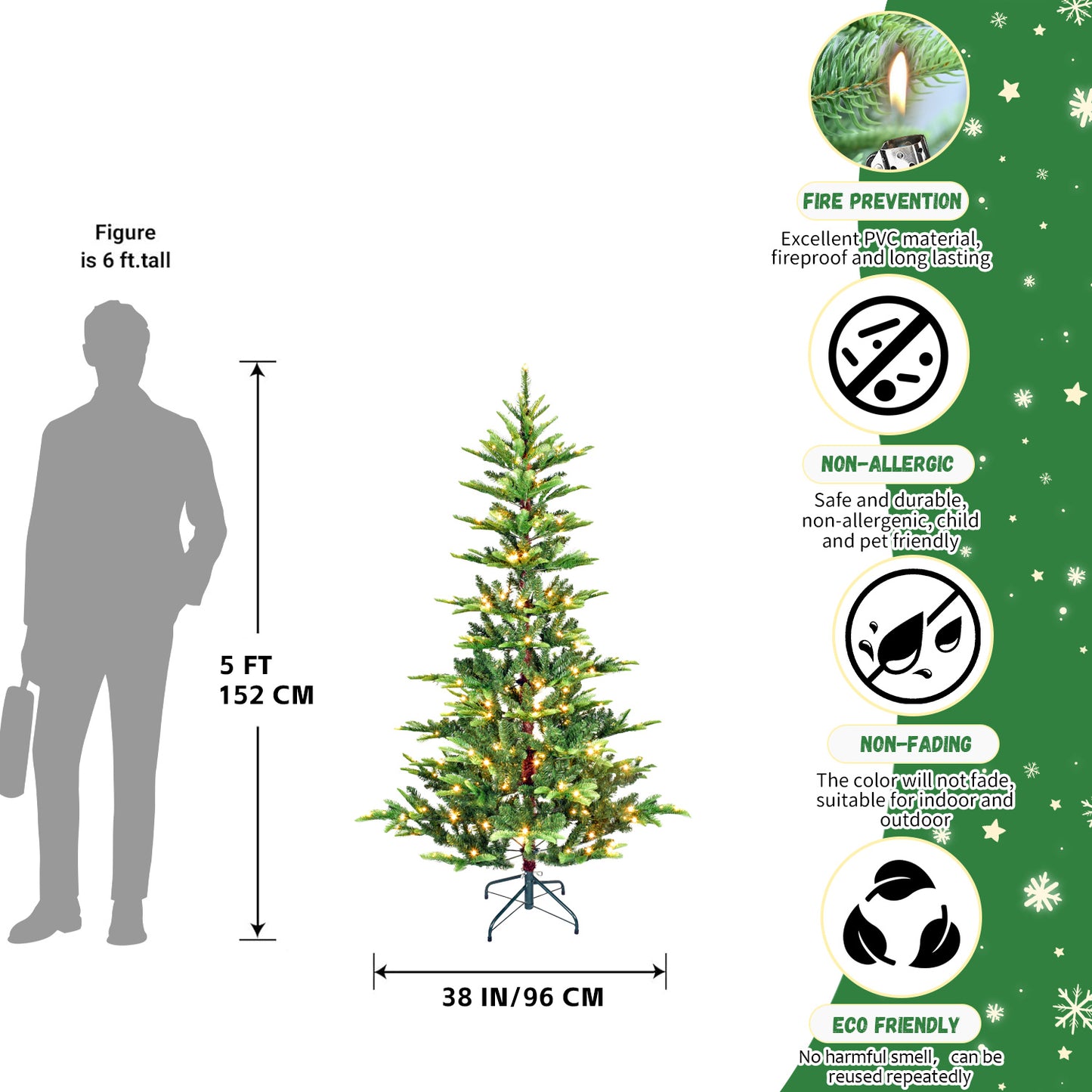 Bringstar 4ft/5ft/6ft/7ft Christmas Tree, Prelit Artificial Tree, 298 Lifelike PE&PVC Mixed Tips, 100 Lights