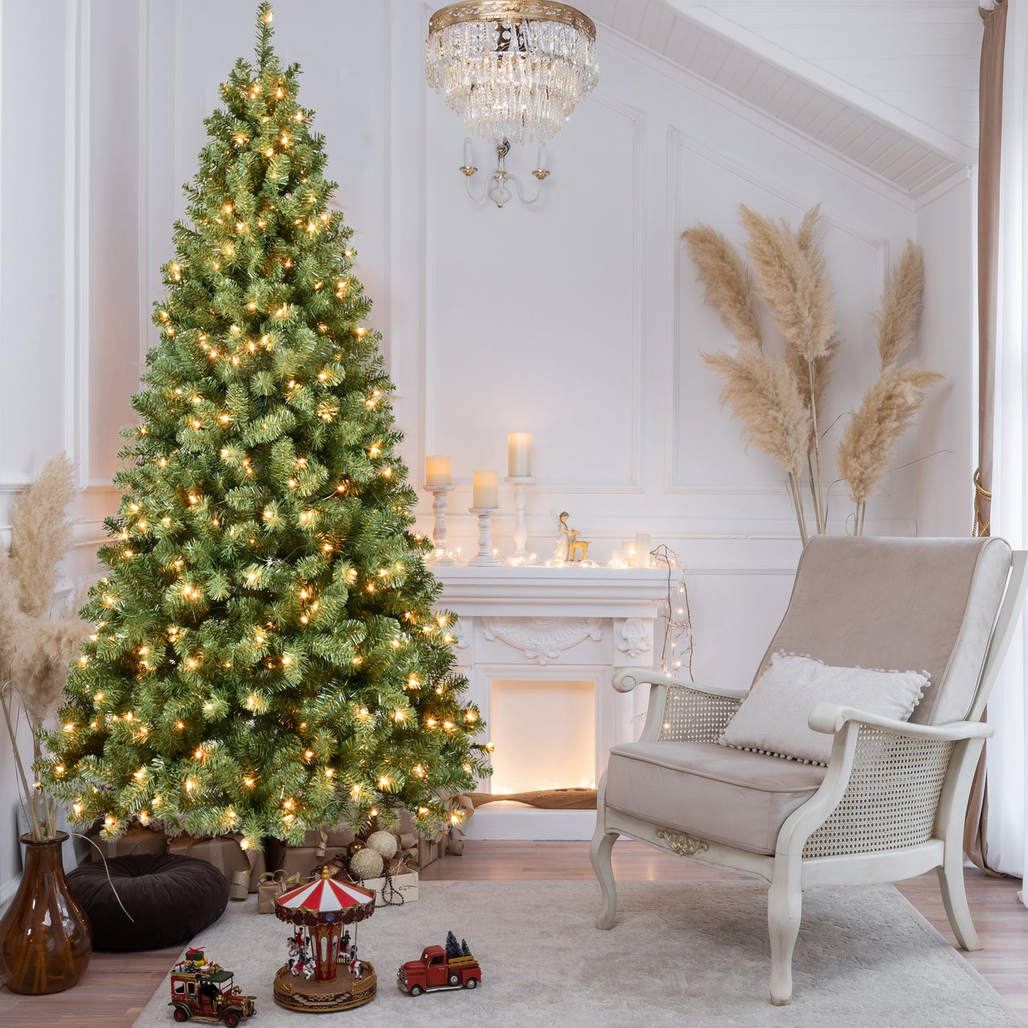 Bringstar Prelit Christmas Tree 5ft/6ft/7ft/8ft/9ft , Xmas Artificial Trees 551 Premium PVC Branches, 200 Lights