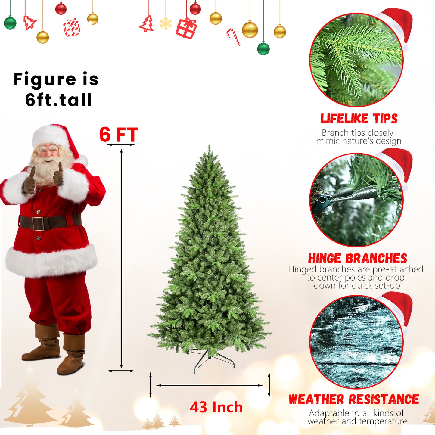 Bringstar 6ft Unlit Artificial Christmas Tree，Green Spruce Xmas Tree，Premium Memory Wire Hinged Xmas Tree with 1156 PE/PVC Realistic Branch Tips for Holiday