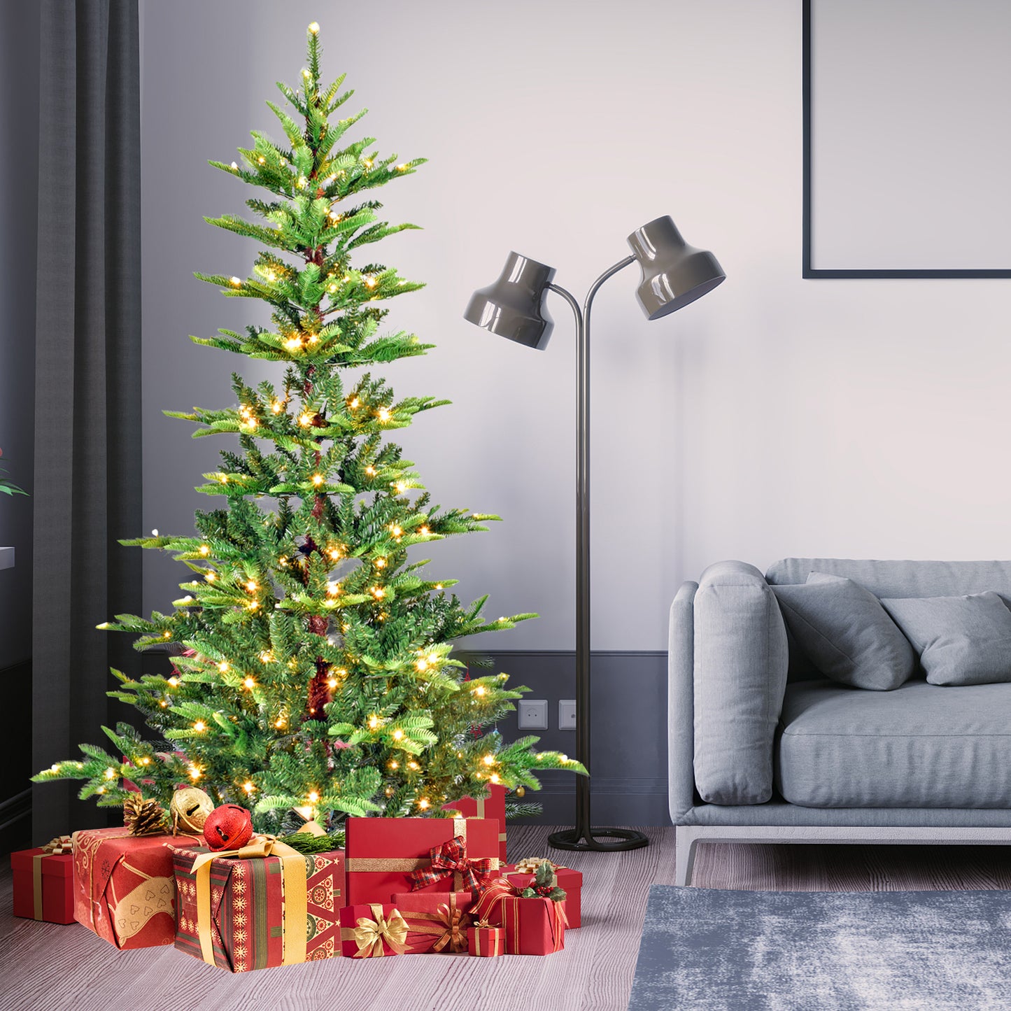 Bringstar 4ft/5ft/6ft/7ft Christmas Tree, Prelit Artificial Tree, 298 Lifelike PE&PVC Mixed Tips, 100 Lights