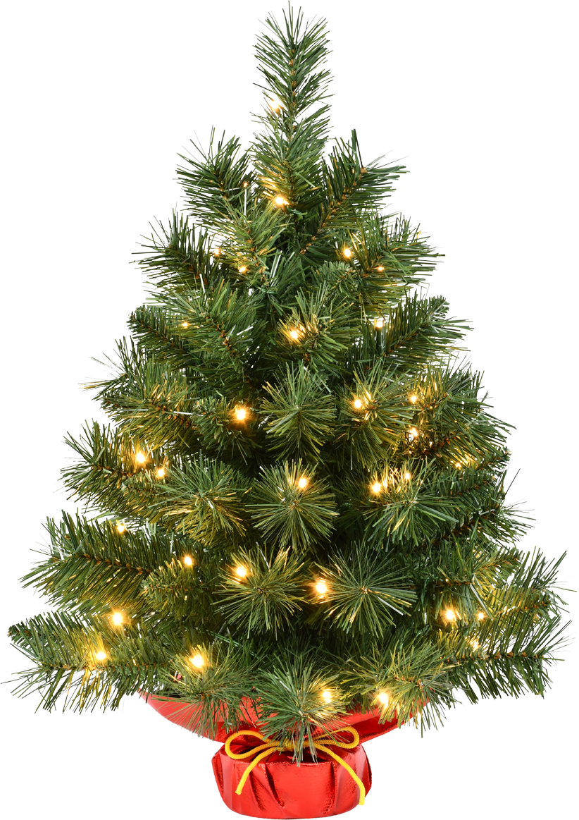 Bringstar 2ft Pre-Lit Artificial Mini Christmas Tree with 50 LED Lights, Tabletop Green Xmas Tree with Red Base for Holiday Home, Office, or Party Décor
