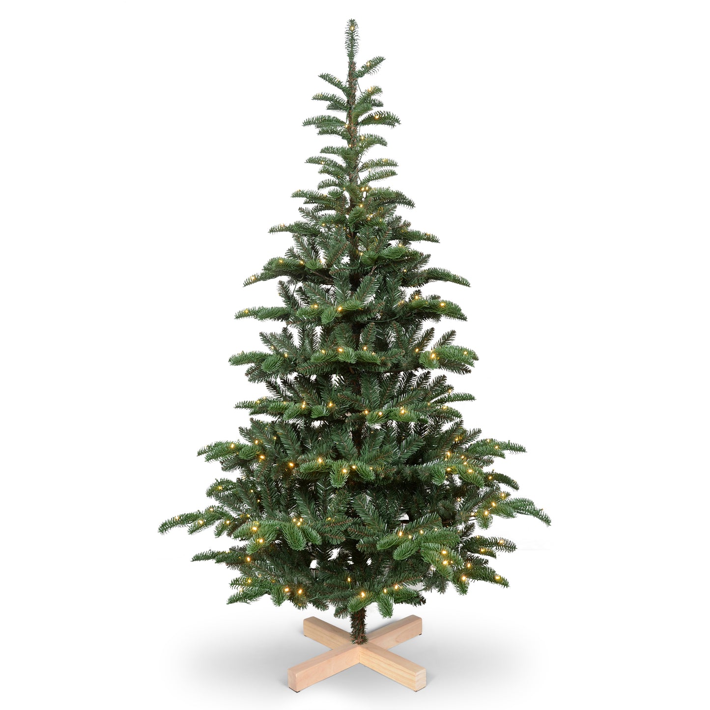 Bringstar 5ft/6ft/7ft/8ft Pre-Lit Christmas Tree, Wooden Base Tree with 611 PE & PVC Branch Tips, 300 Lights