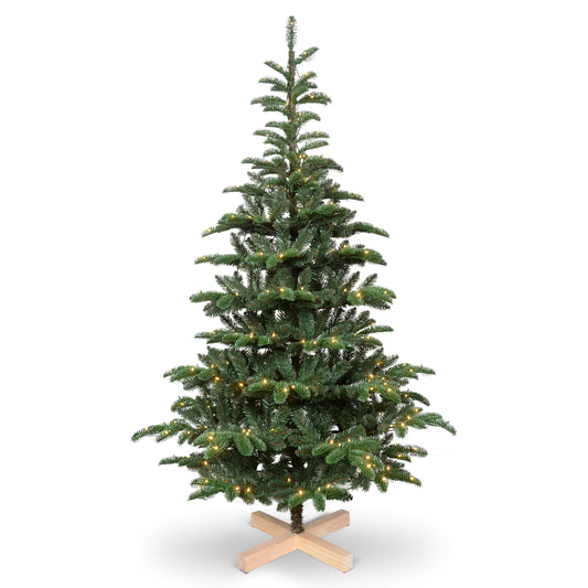 Bringstar 5ft/6ft/7ft/8ft Pre-Lit Christmas Tree, Wooden Base Tree with 611 PE & PVC Branch Tips, 300 Lights