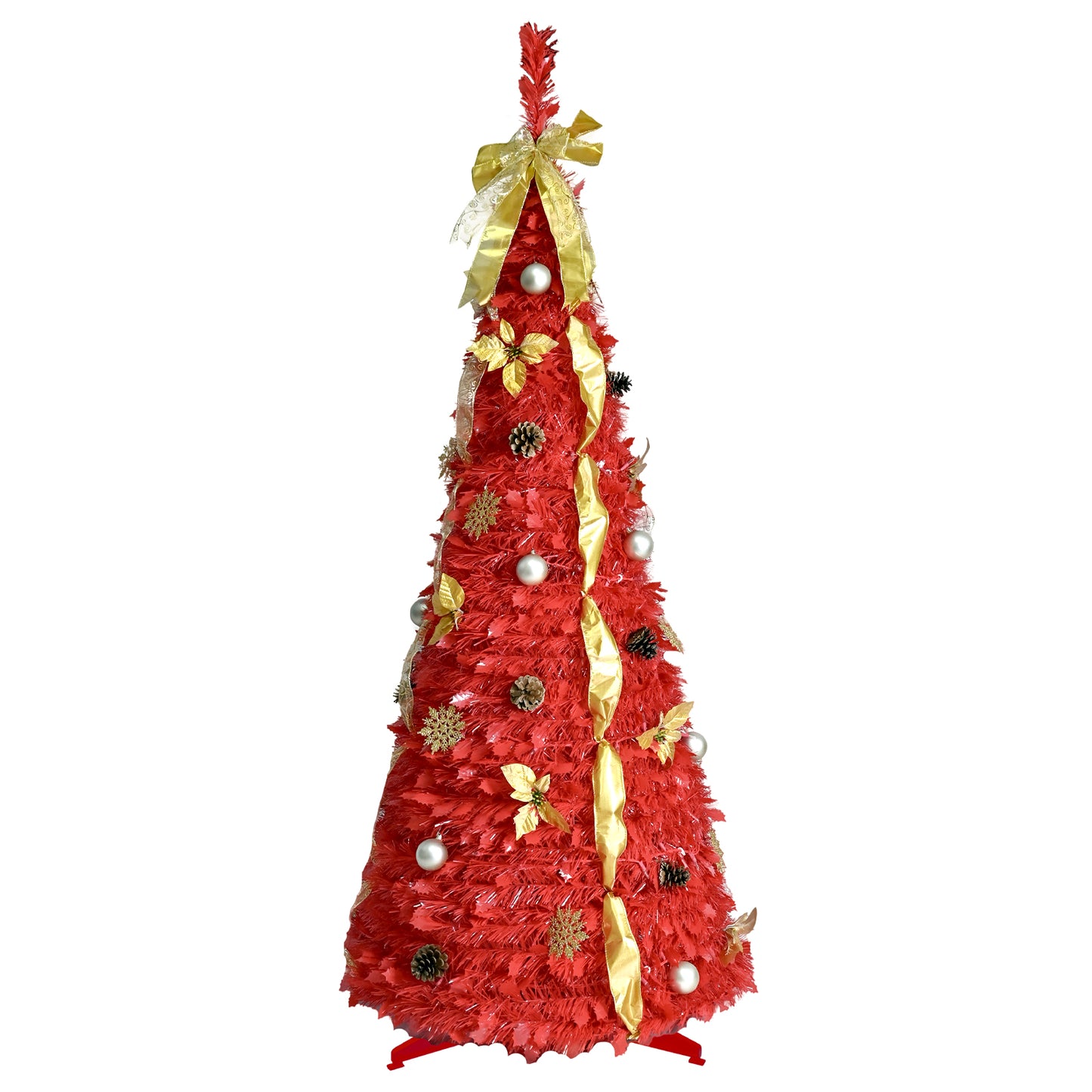 Bringstar 6ft Pop Up Christmas Tree Pre Decorated, Red Artificial Trees