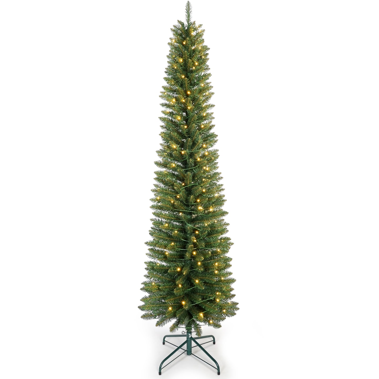 Bringstar  Pre-Lit Pencil Christmas Tree,  Green Artificial Xmas Trees, LED Warm White Lights