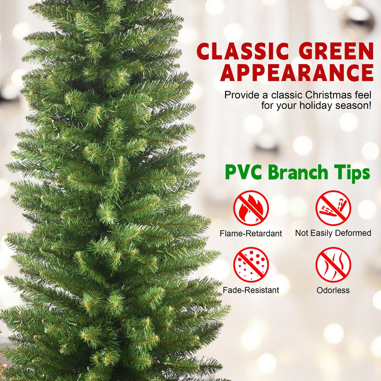 Bringstar  Unlit Pencil Christmas Tree, Artificial Slim Xmas Trees Green