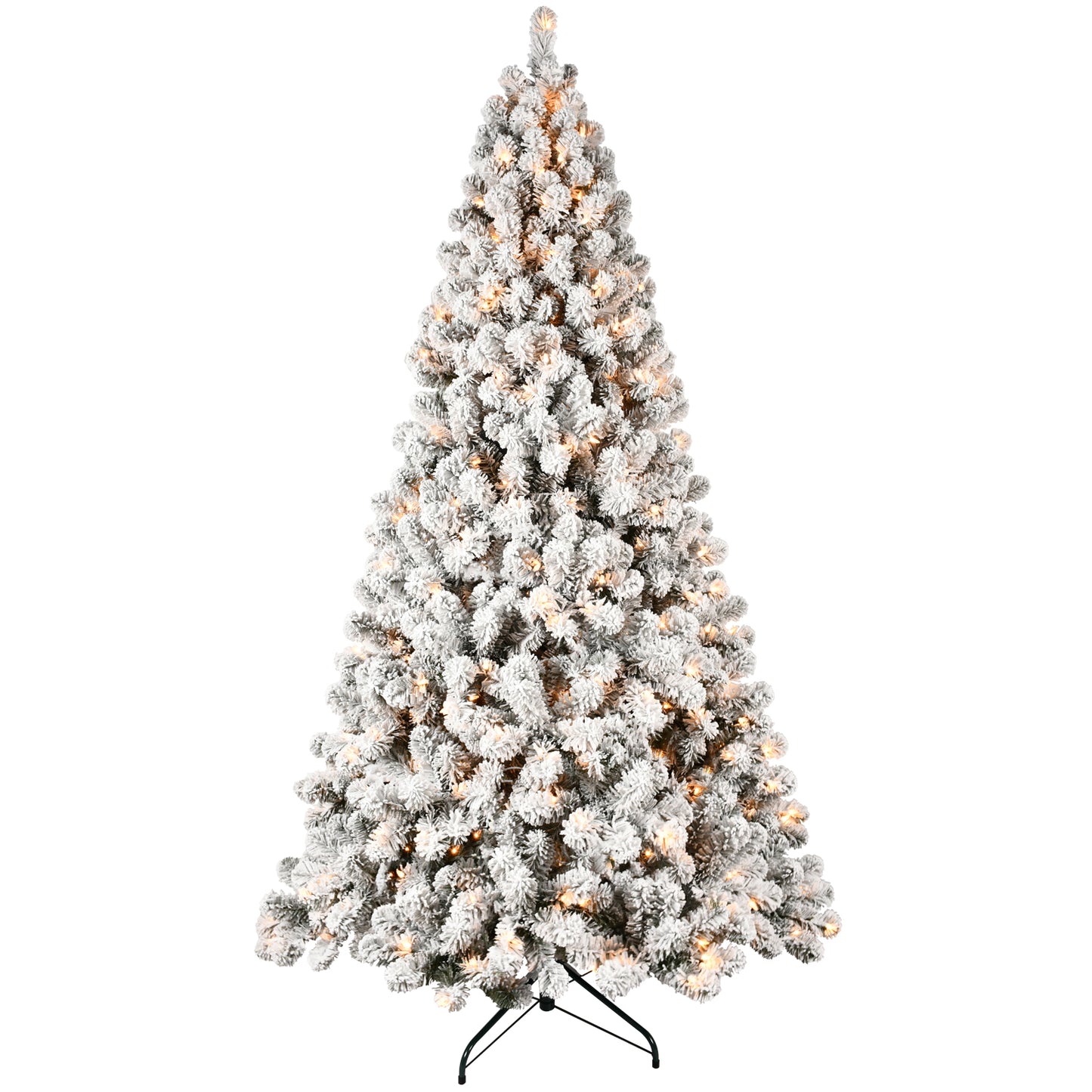 Bringstar 5ft/6ft/7ft/8ft/9ft  Pre-Lit Flocked Christmas Tree, Hinged Artificial Xmas Trees/Premium PVC Branches, 200 Lights
