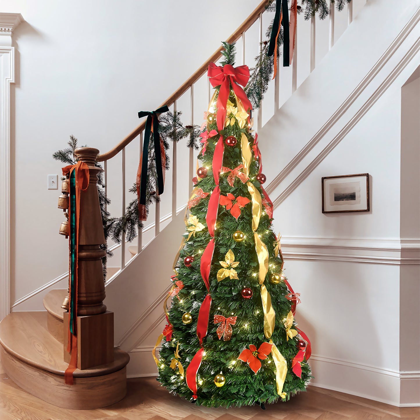 Bringstar Pop-up Christmas Tree Pre Decorated, Pull Up Xmas Tree 6/7.5FT