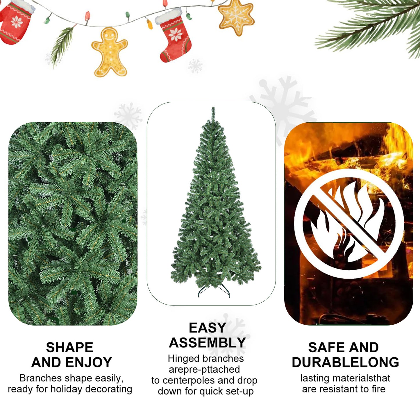 Bringstar 5ft/6ft/7ft/8ft Unlit Artificial Christmas Tree, Green Xmas Tree with 308 Tips and Folding Metal Stand, for Indoor Holiday Decoration