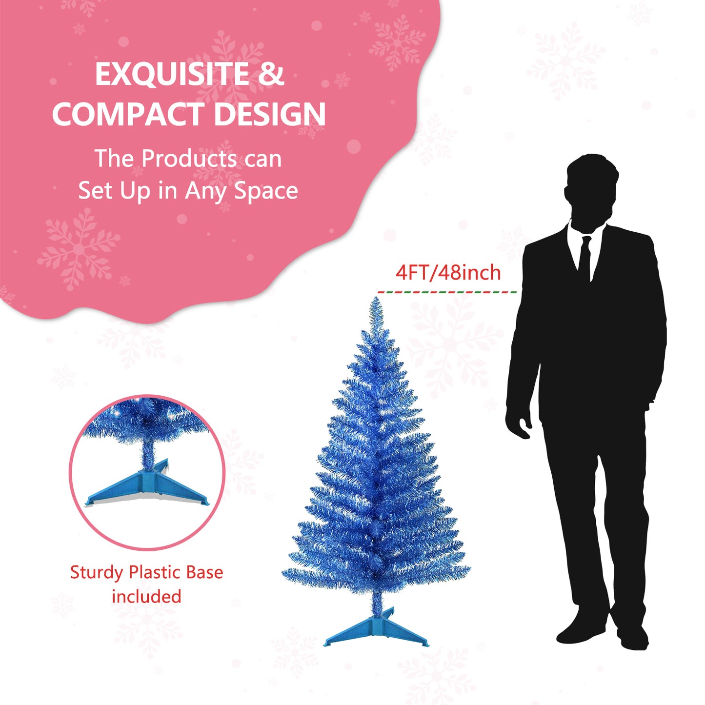 Bringstar 4FT Blue Small Christmas Tree with UL-listed Lights, Artificial Mini Xmas Tree for Holiday