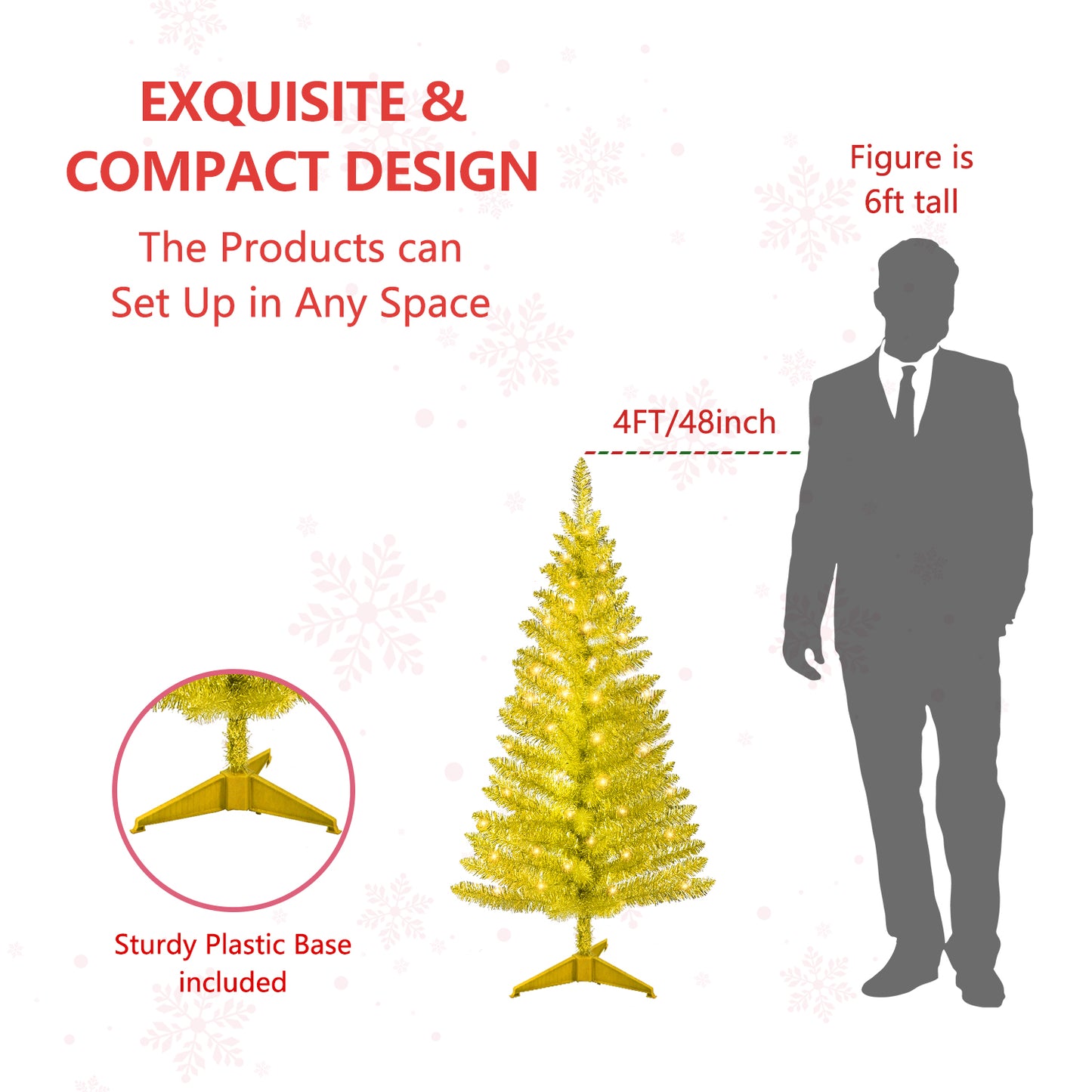 Small Gold Christmas Tree 4FT with UL-listed Lights, Bringstar Artificial Mini Xmas Tree for Bars, Parties