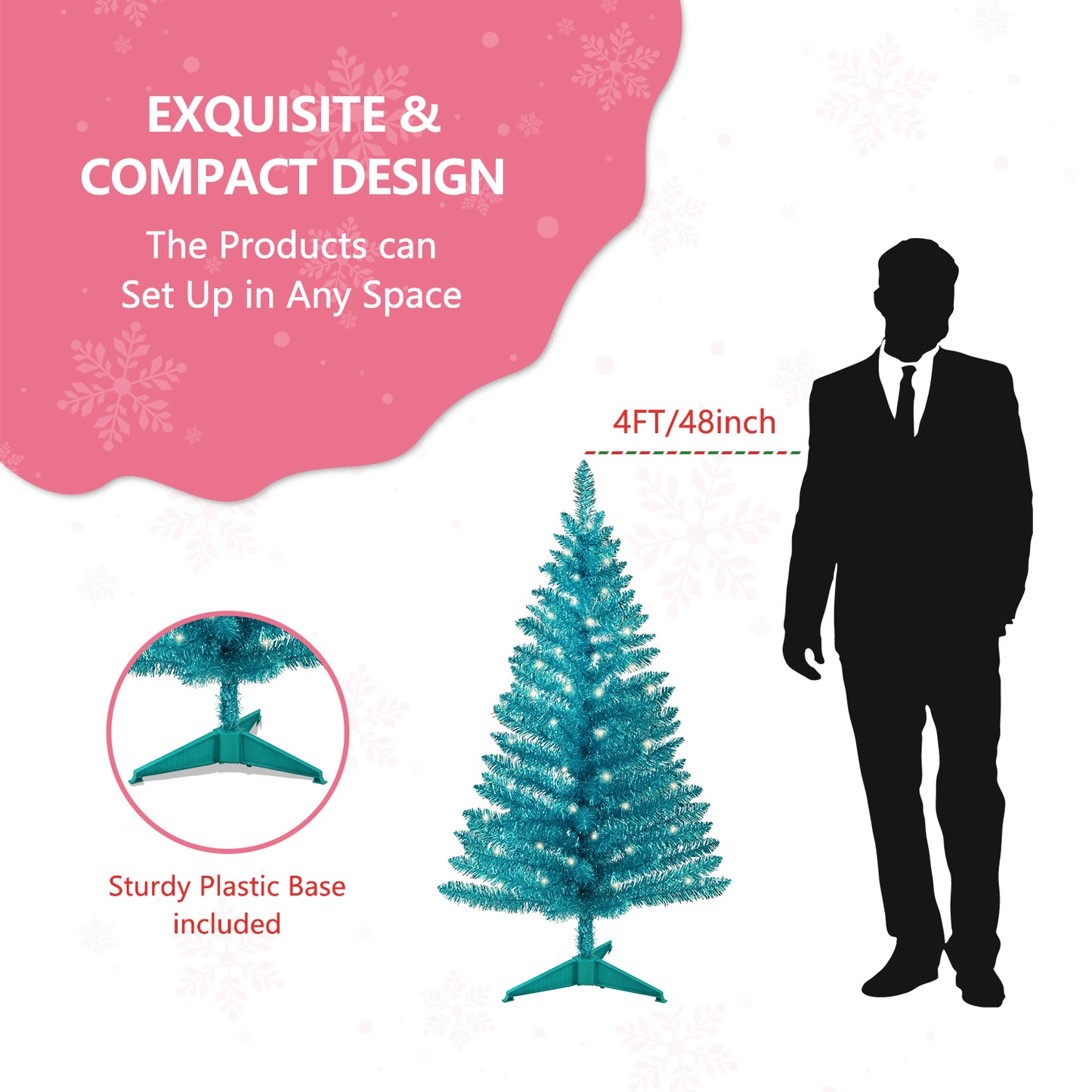 Bringstar 4FT Fake Christmas Tree with Lights, Green Artificial Xmas Pine Tree for Home Office