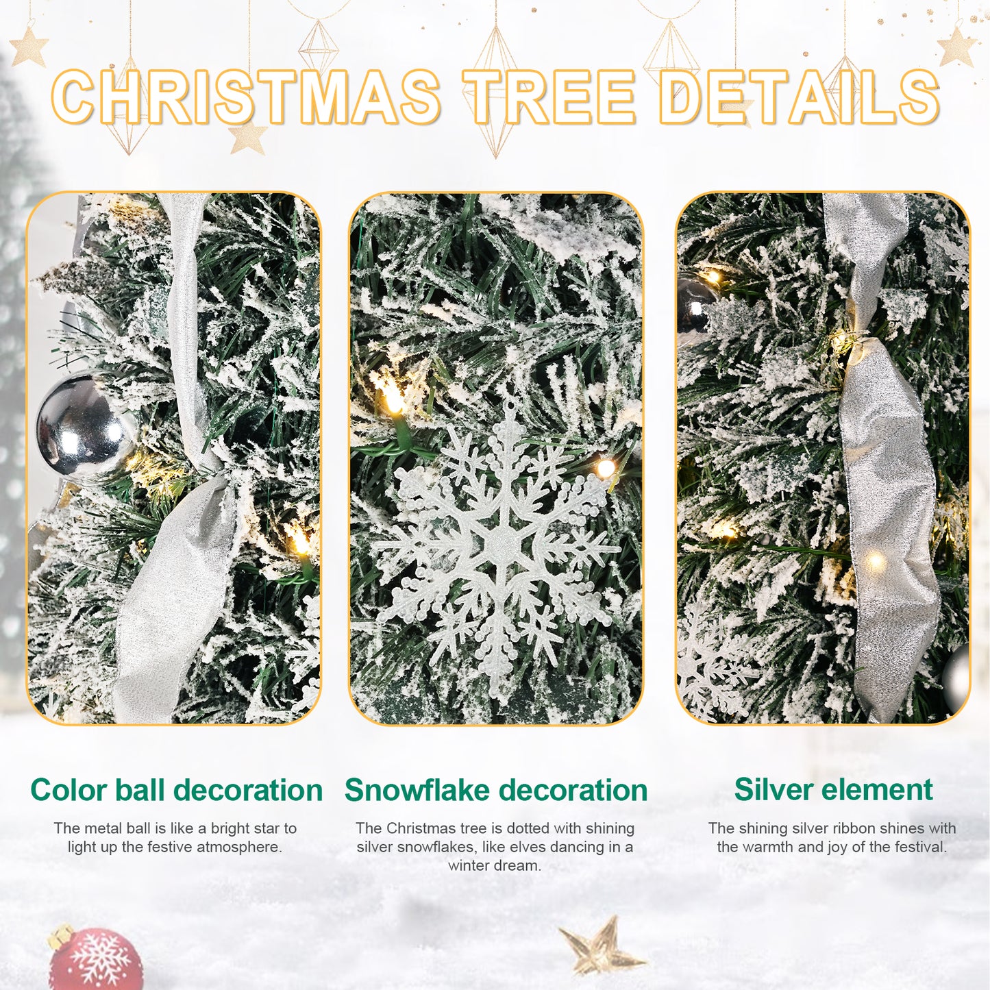 Bringstar Pop-up Christmas Tree Pre Decorated, silver flocking christmas tree 6/7FT