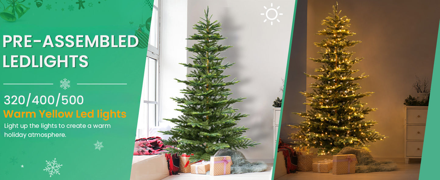 Bringstar 6Ft Prelit Christmas Tree, Premium Artificial Tree with 814 Realistic PE&PVC Mixed Tips, 400 Warm Lights