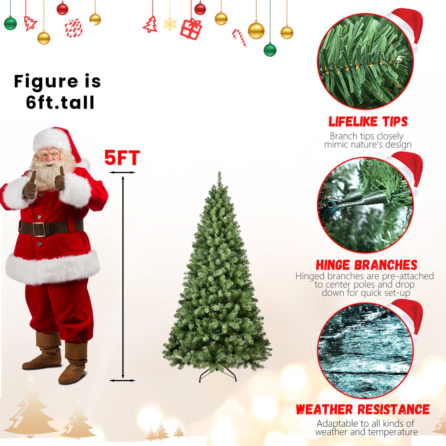 Bringstar Prelit Christmas Tree 5ft/6ft/7ft/8ft/9ft , Xmas Artificial Trees 551 Premium PVC Branches, 200 Lights
