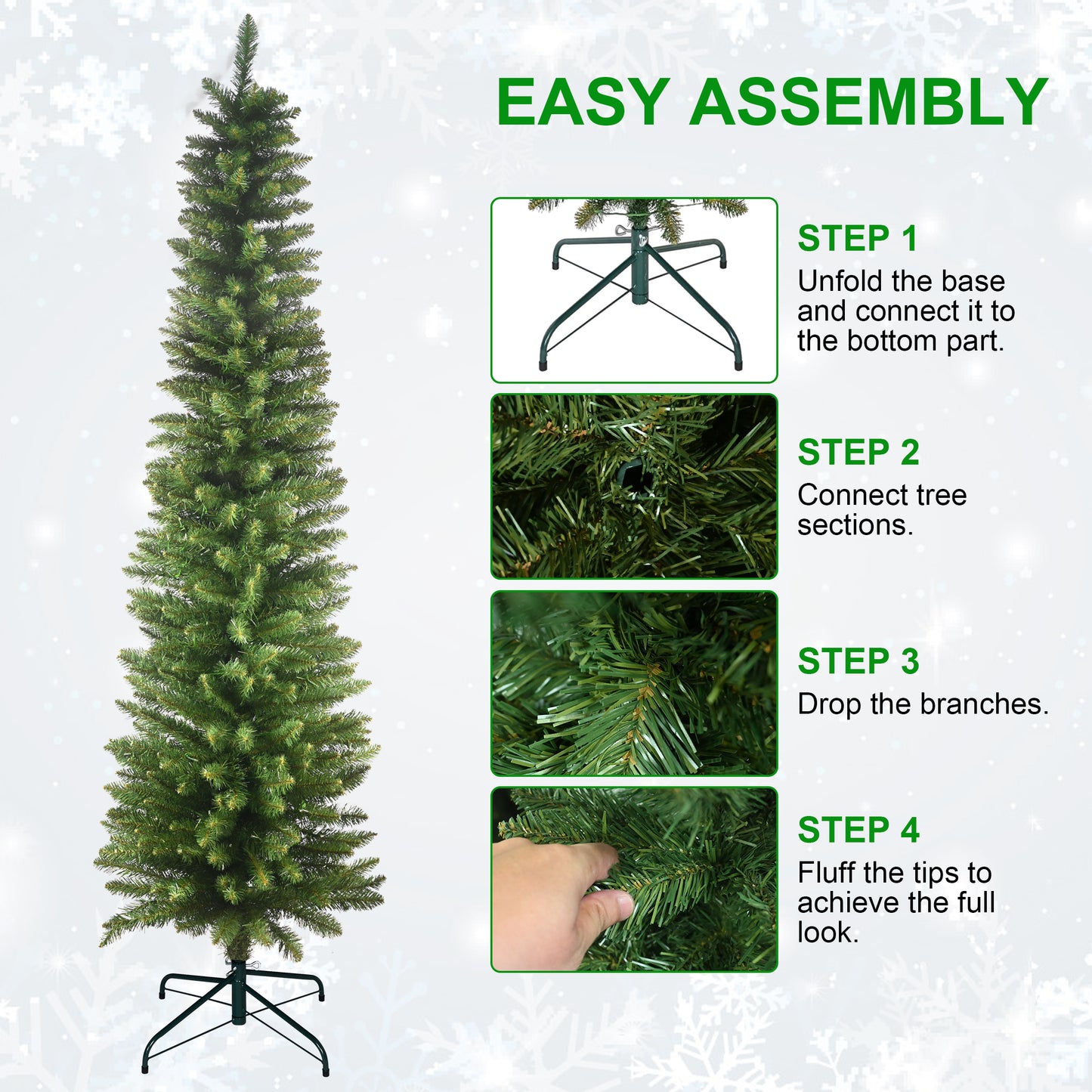 Bringstar  Unlit Pencil Christmas Tree, Artificial Slim Xmas Trees Green