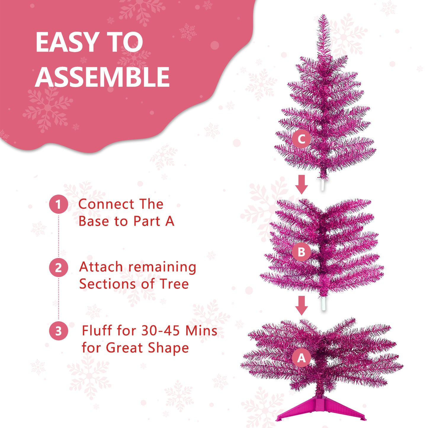 Bringstar 4FT Pink Small Mini Christmas Tree with Lights, Artificial Xmas Tree for Indoor & Outdoor