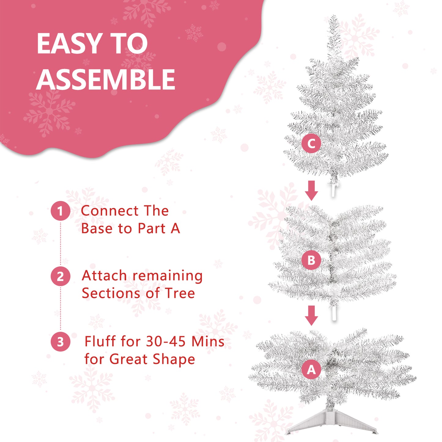 Bringstar 4FT Silver Small Christmas Tree with UL-listed Lights, Artificial Mini Xmas Tree for Holiday