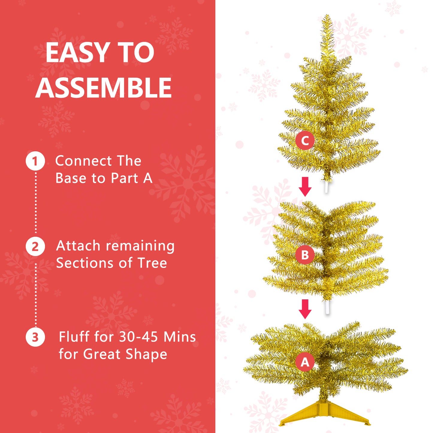 Small Gold Christmas Tree 4FT with UL-listed Lights, Bringstar Artificial Mini Xmas Tree for Bars, Parties