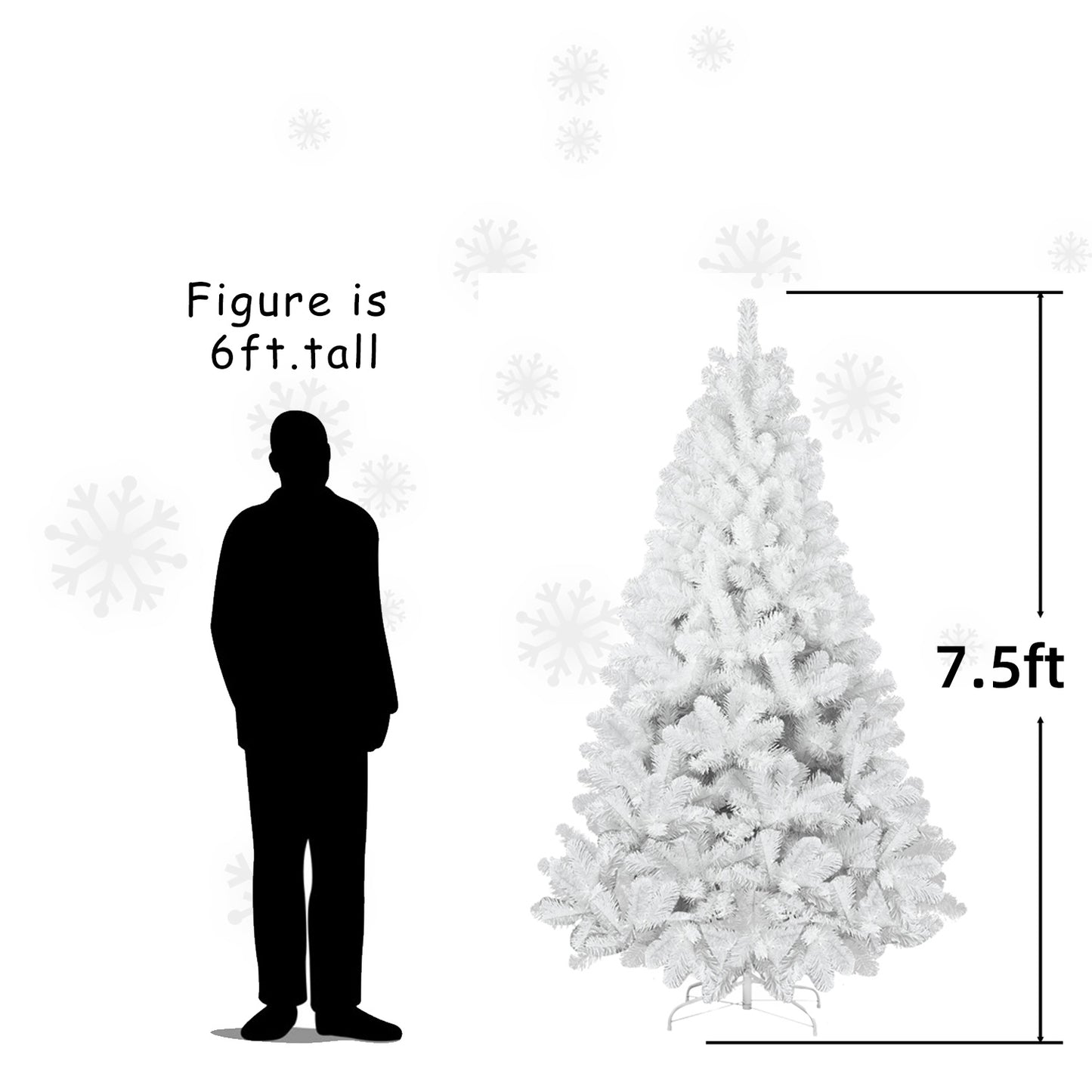Bringstar 4.5ft/6ft/7.5ft/9ft  Pre-Lit White Christmas Tree, Hinged Artificial Xmas Tree/Premium PVC Branch Tips