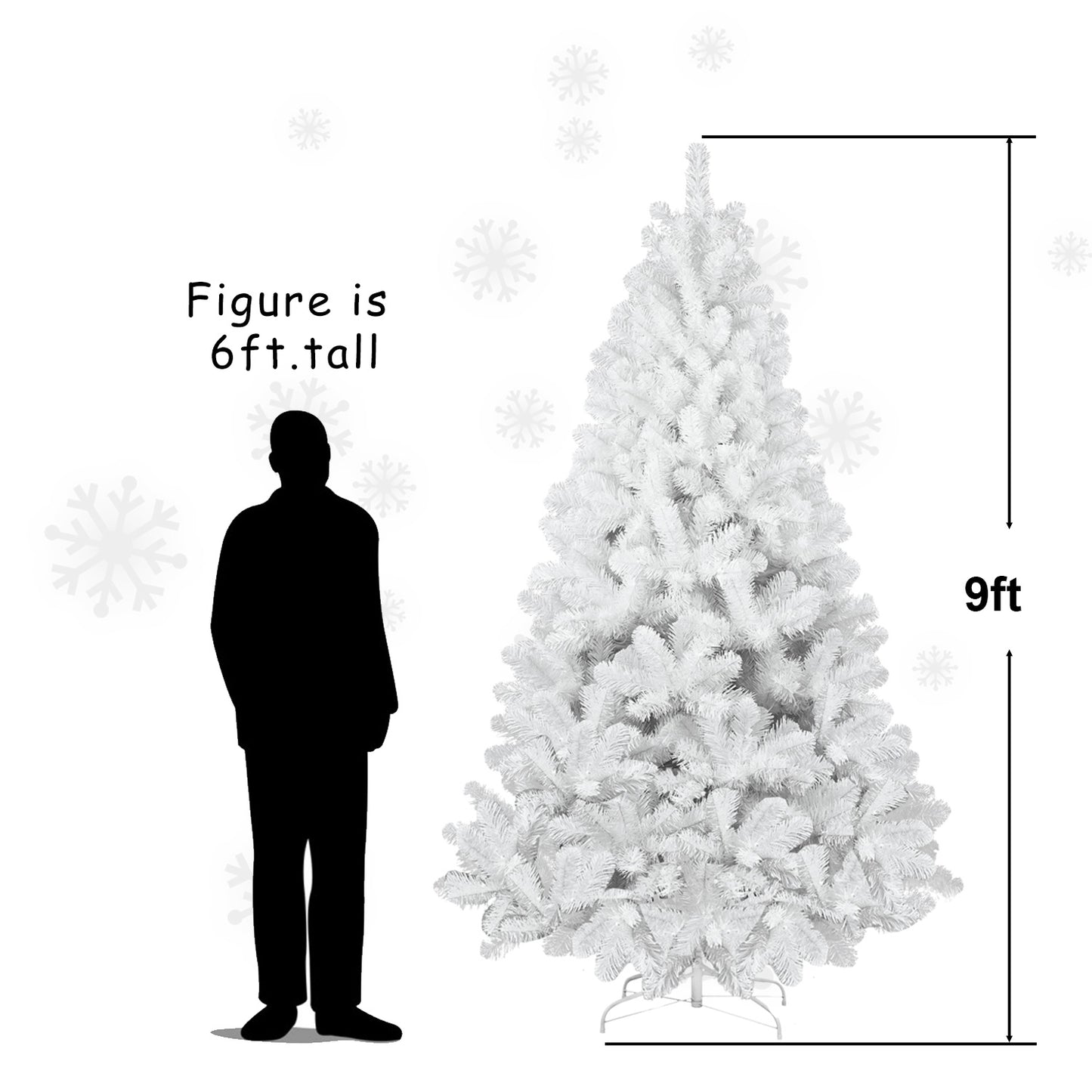 Bringstar 4.5ft/6ft/7.5ft/9ft  Pre-Lit White Christmas Tree, Hinged Artificial Xmas Tree/Premium PVC Branch Tips