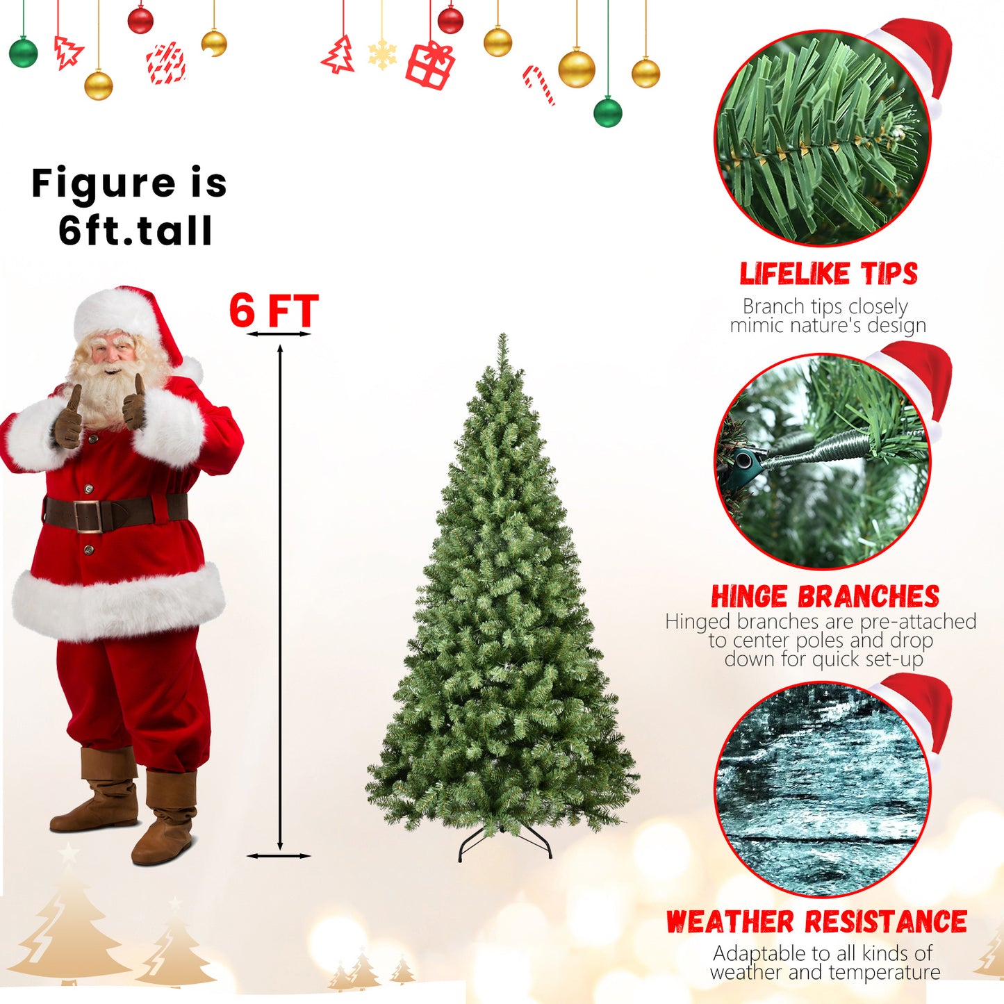 Bringstar Prelit Christmas Tree 5ft/6ft/7ft/8ft/9ft , Xmas Artificial Trees 551 Premium PVC Branches, 200 Lights