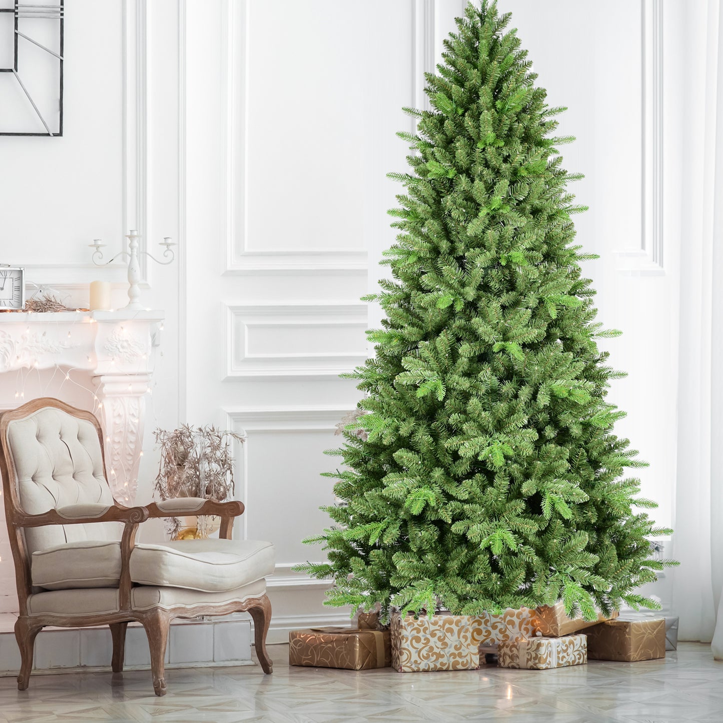 Bringstar 6ft Unlit Artificial Christmas Tree，Green Spruce Xmas Tree，Premium Memory Wire Hinged Xmas Tree with 1156 PE/PVC Realistic Branch Tips for Holiday