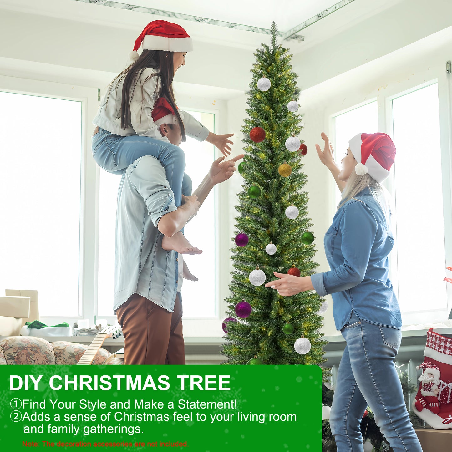 Bringstar  Unlit Pencil Christmas Tree, Artificial Slim Xmas Trees Green