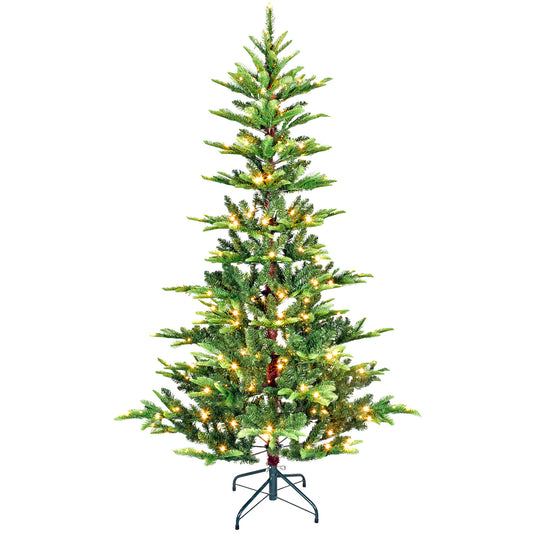 Bringstar 4ft/5ft/6ft/7ft Christmas Tree, Prelit Artificial Tree, 298 Lifelike PE&PVC Mixed Tips, 100 Lights