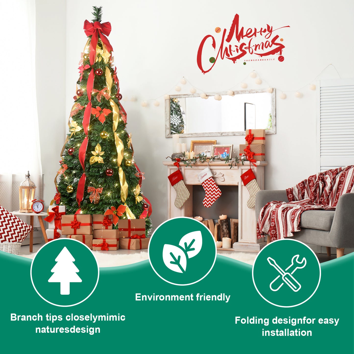 Bringstar Pop-up Christmas Tree Pre Decorated, Pull Up Xmas Tree 6/7.5FT