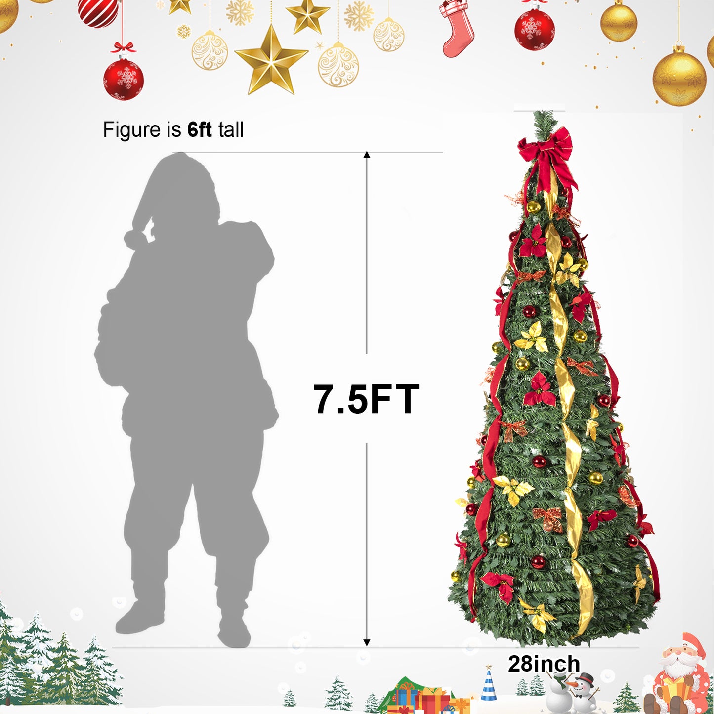 Bringstar Pop-up Christmas Tree Pre Decorated, Pull Up Xmas Tree 6/7.5FT