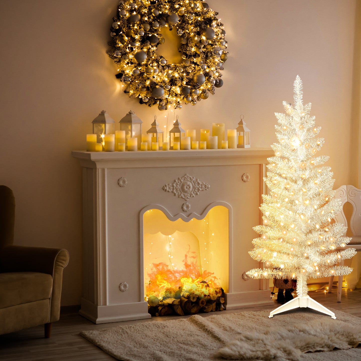 Bringstar 4FT Lighted Artificial White Christmas Tree,  Small Fake Christmas Tree for Home & Office