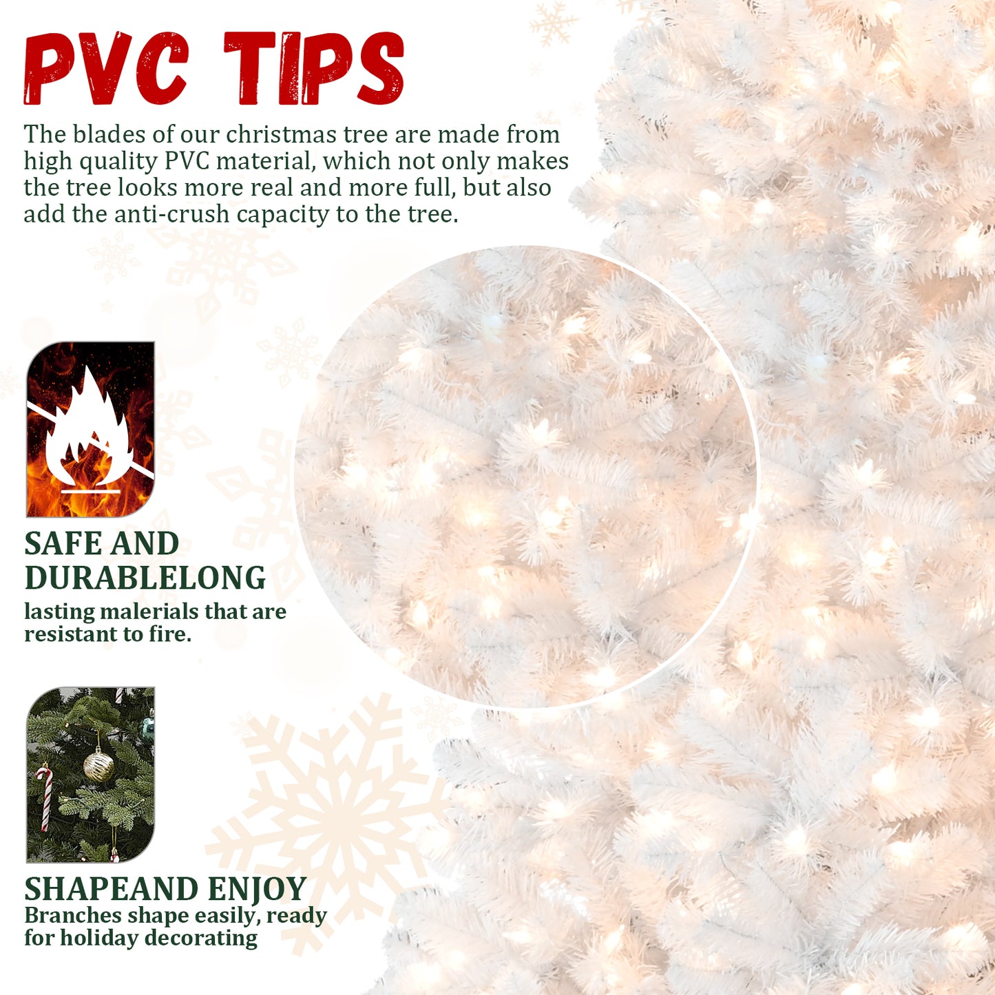 Bringstar 4.5ft/6ft/7.5ft/9ft  Pre-Lit White Christmas Tree, Hinged Artificial Xmas Tree/Premium PVC Branch Tips