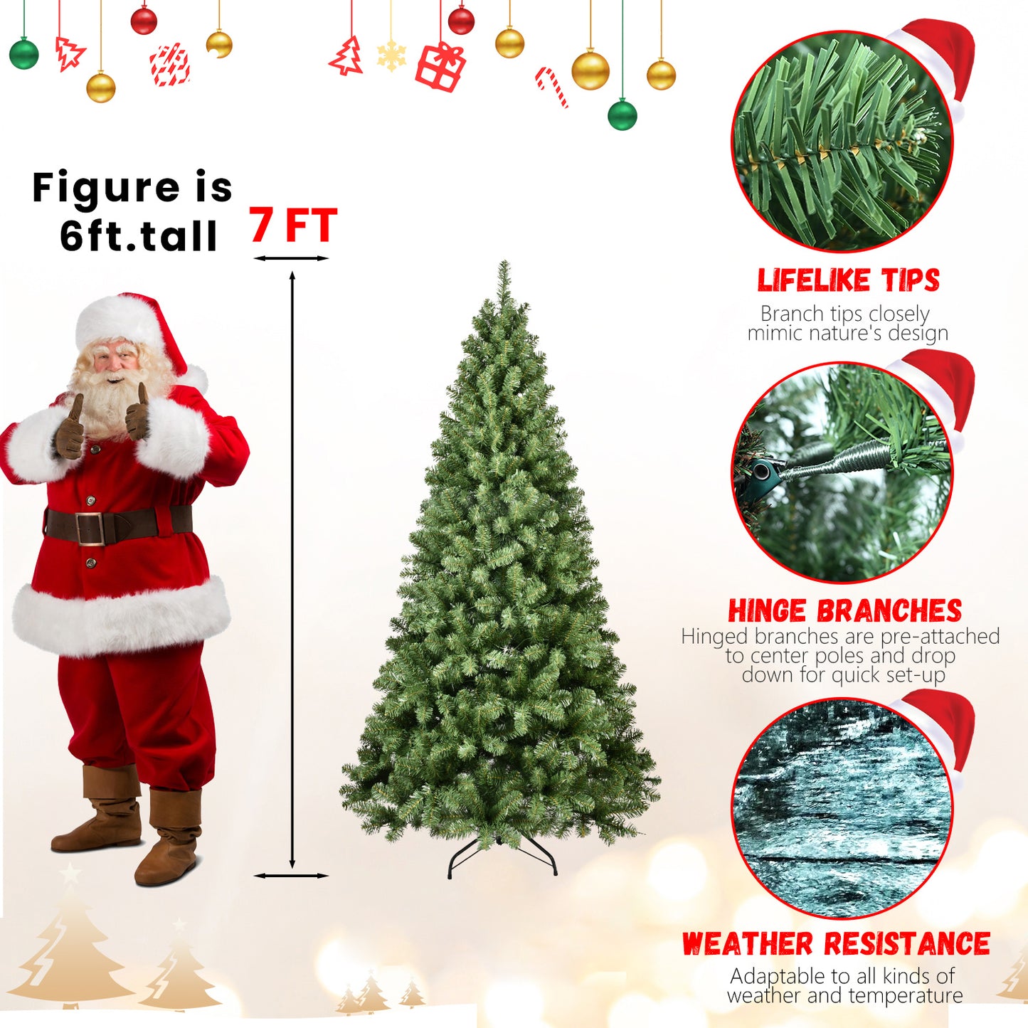 Bringstar Prelit Christmas Tree 5ft/6ft/7ft/8ft/9ft , Xmas Artificial Trees 551 Premium PVC Branches, 200 Lights