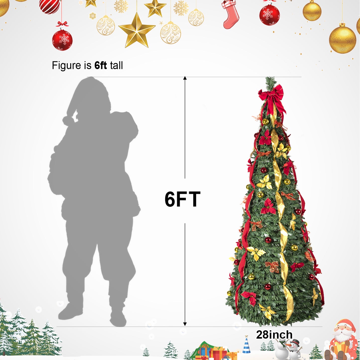 Bringstar Pop-up Christmas Tree Pre Decorated, Pull Up Xmas Tree 6/7.5FT