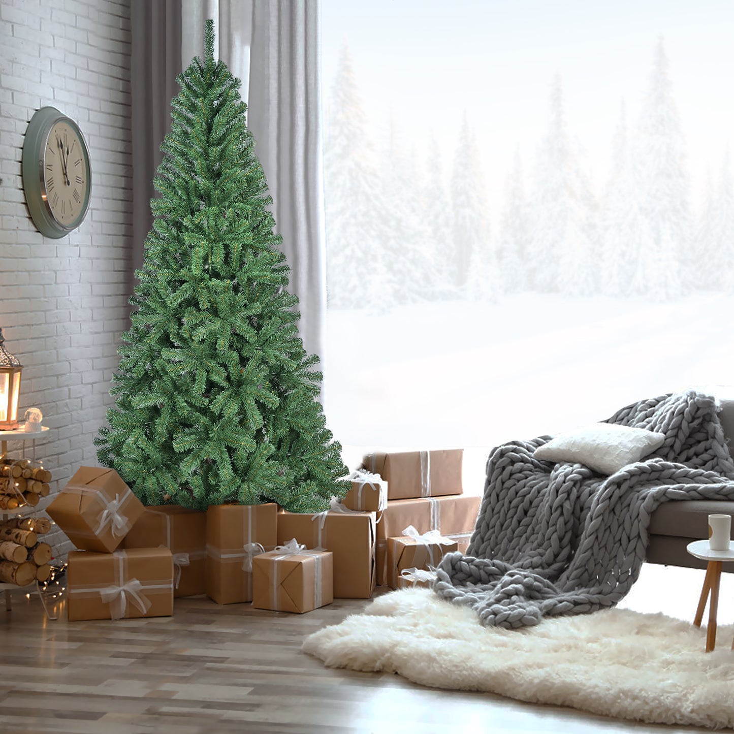 Bringstar 5ft/6ft/7ft/8ft Unlit Artificial Christmas Tree, Green Xmas Tree with 308 Tips and Folding Metal Stand, for Indoor Holiday Decoration
