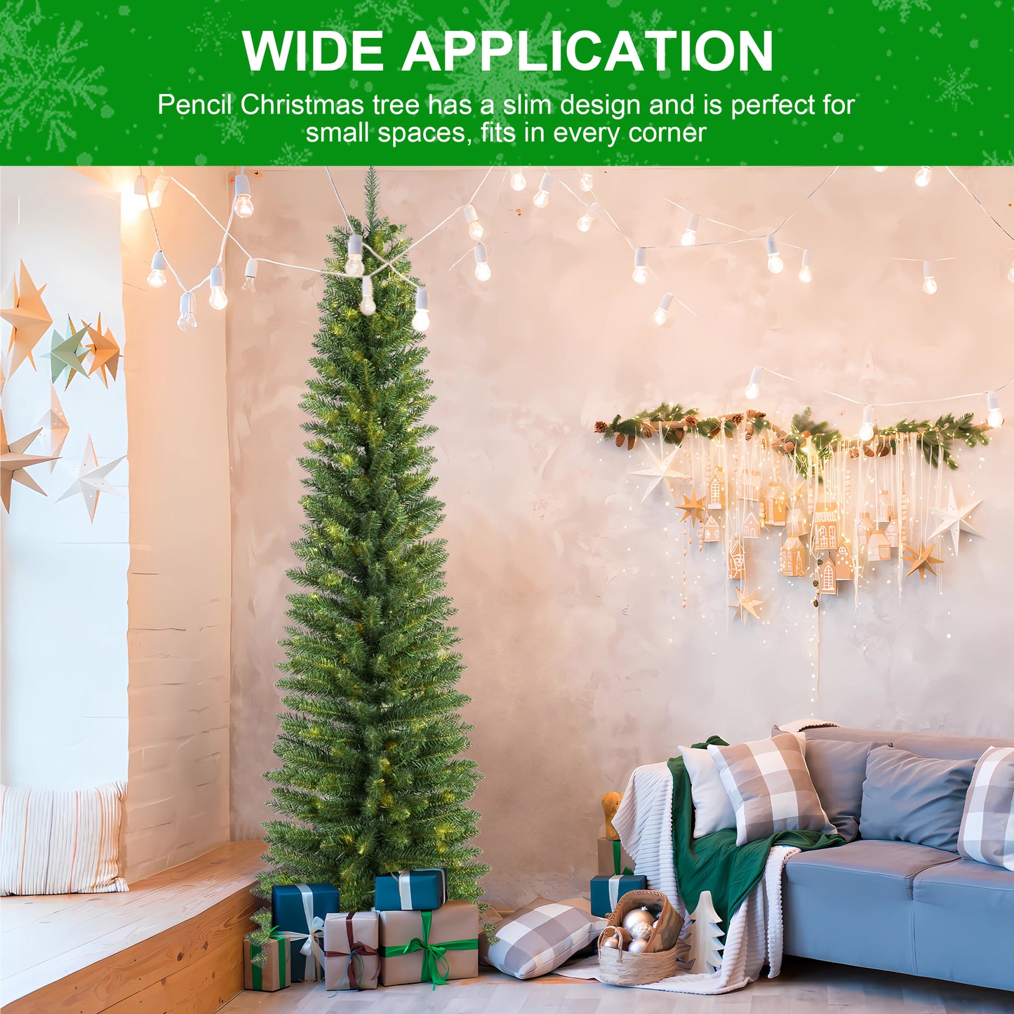 Bringstar  Unlit Pencil Christmas Tree, Artificial Slim Xmas Trees Green