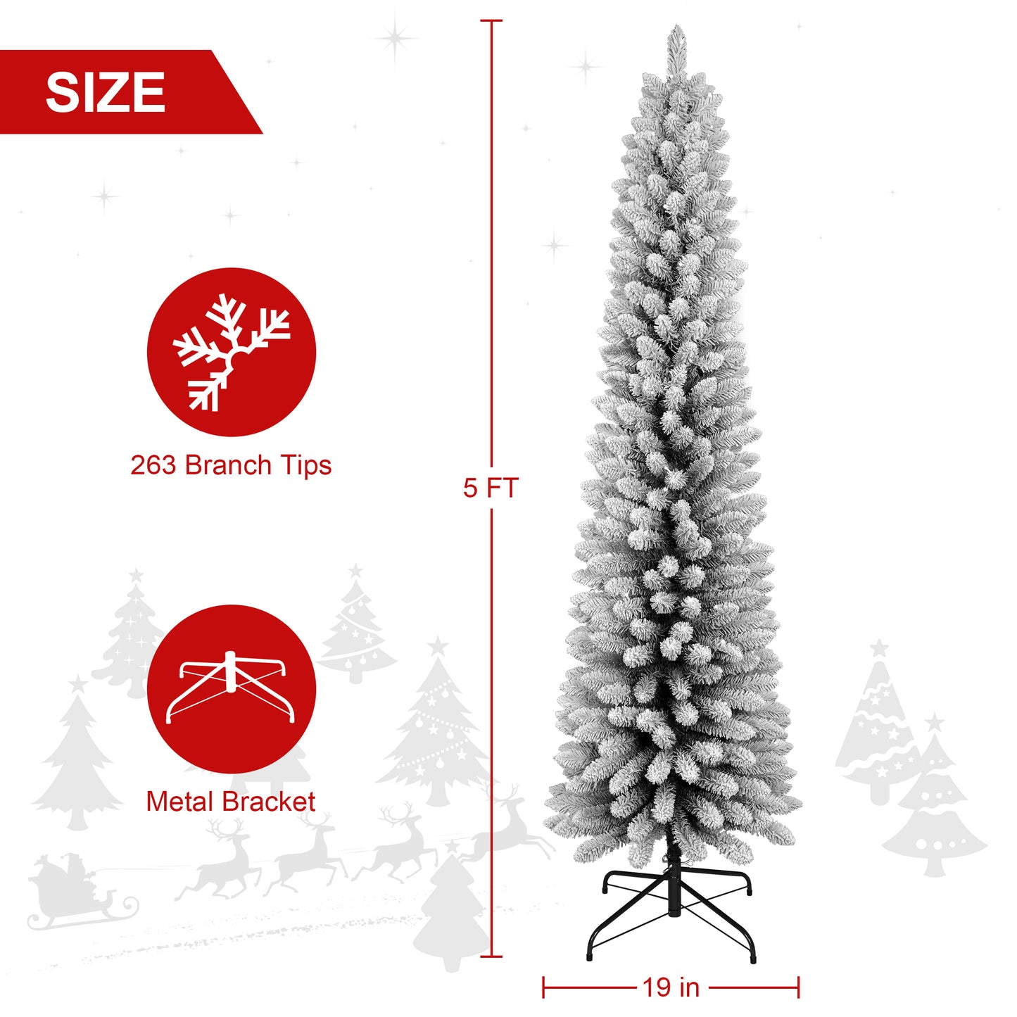 Bringstar  Pencil Christmas Tree Flocked, Unlit Artificial Slim Xmas Trees