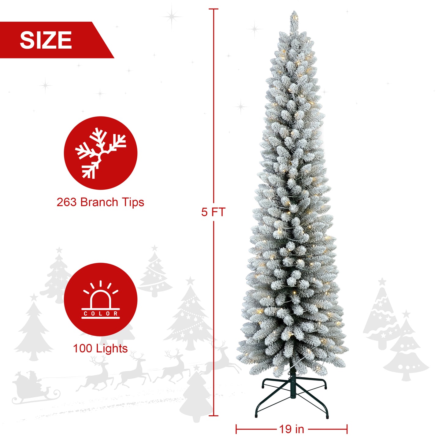 Bringstar Pre-Lit Flocked Slim Christmas Tree, Artificial Pencil Trees,LED Warm White Lights