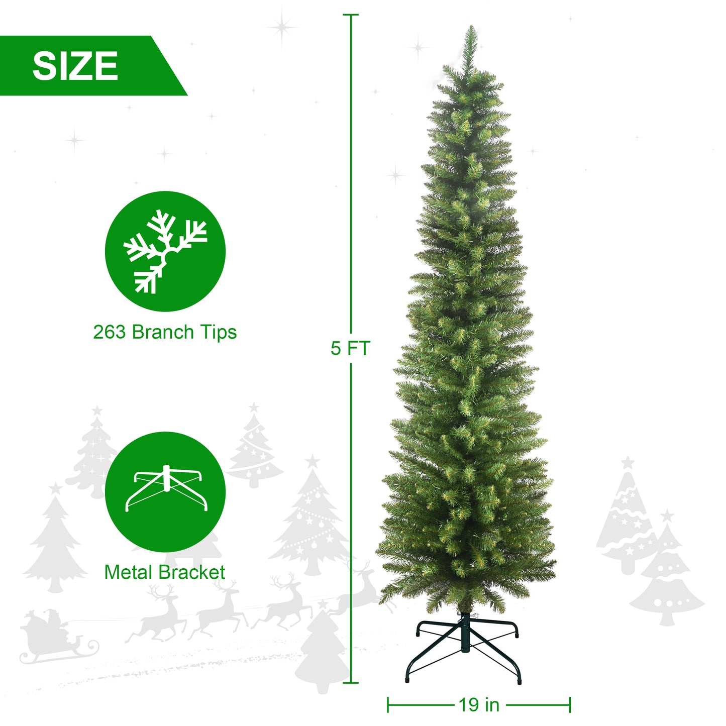 Bringstar  Unlit Pencil Christmas Tree, Artificial Slim Xmas Trees Green